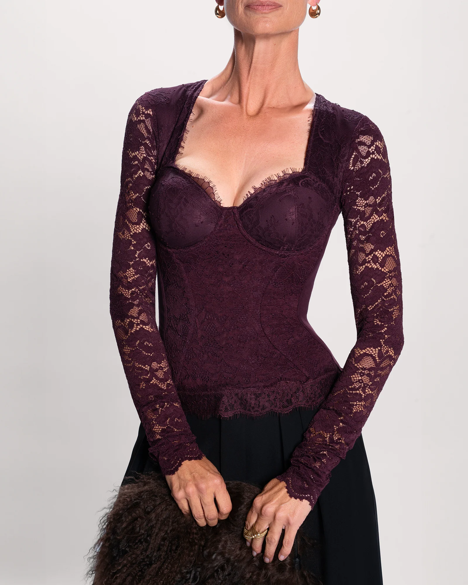 Sweetie Long Sleeve Top - Lace Garnet