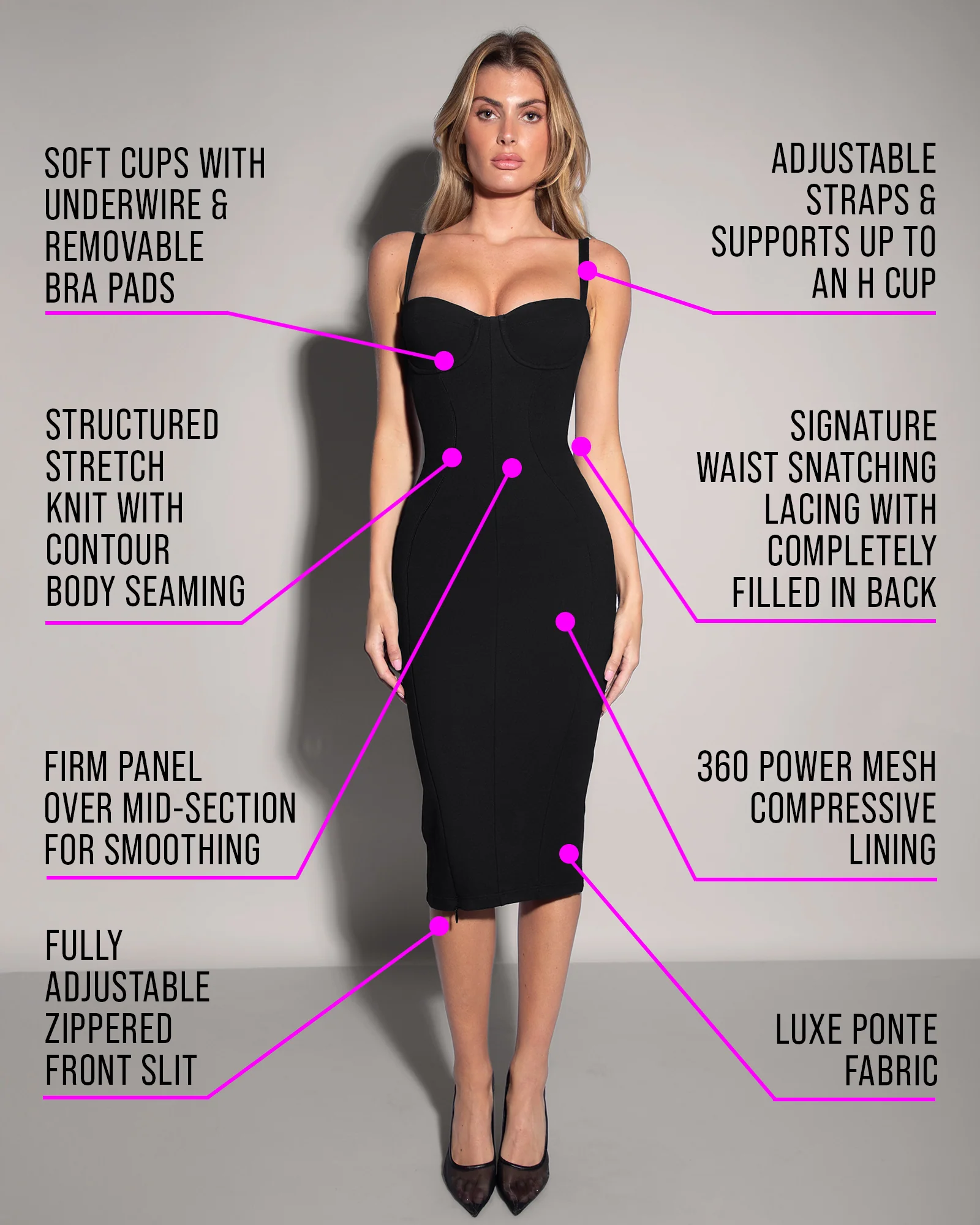 Seamed Lushy Midi Dress - Black 6 Seamed Lushy Midi Dress - Black